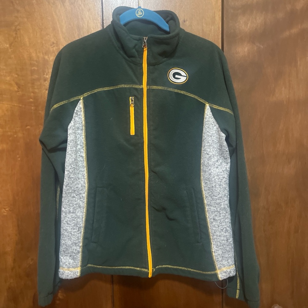 NFL Green & Gold Full-Zip Fleece Jacket with Gray Panels